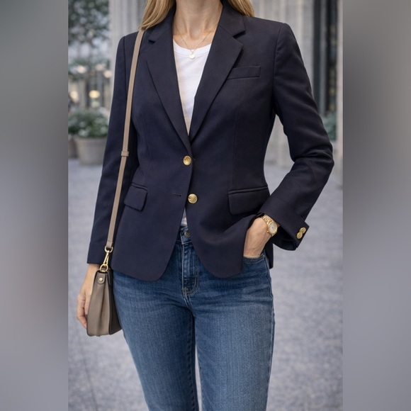 J.Crew Navy Wool-Blend Tailored Blazer | Classic Notched Lapel | Size 12 - Picture 1 of 9